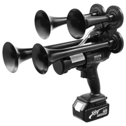 VEVOR Cordless 4-Trumpet Air Horn 130dB Train Air Horn & Built-in Air Pump, 18V 4Ah Lithium Battery, Powerful Sound, Strong Penetration, Handheld Portable for Vehicle Alerts, Holiday & Sporting Events