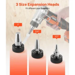 VEVOR Cordless Tube Expander, 20V Max Electric Tubing Expansion Tool for 1/2", 3/4", 1" PEX-A Pipes, 22000RPM Pipe Expander with 3 Expanding Head, 2pcs 2AH Battery, Fast Charger & Carrying Case