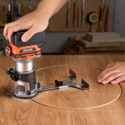 VEVOR Cordless Wood Router, 18V Brushless, Compact Variable Speed Palm Router with Fixed Base, 1/4-Inch Collet, Edge Trimmer Tool for Woodworking, Compatible with Makita 18V Batteries (No Battery)