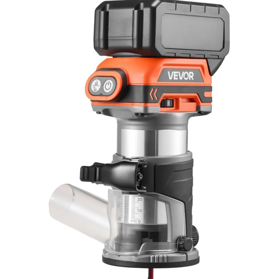 VEVOR Cordless Wood Router, 18V Brushless, Compact Variable Speed Palm Router with Fixed Base, 1/4-Inch Collet, Edge Trimmer Tool for Woodworking, Compatible with Makita 18V Batteries (No Battery)