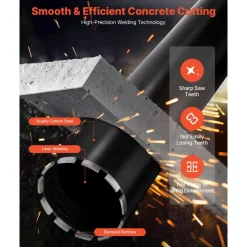 VEVOR Core Drill Bit, 5 inch Diameter, 14 inch Drilling Depth, 1-1/4 in-7 Internal Thread, High-Precision Welding Technology, Wet Diamond Core Bit for Reinforced Concrete, Red Bricks, and Masonry
