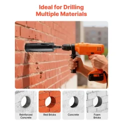 VEVOR Core Drill Bit, 3 inch Diameter, 9-1/2 inch Drilling Depth, 5/8-11 Internal Thread, Diamond Dry Coring Bit with 3 Adapters, Pilot Drill and Hex Wrench, for Concrete, Red Bricks, and Masonry