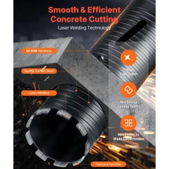 VEVOR Core Drill Bit, 4 inch Diameter, 14 inch Drilling Depth, 1-1/4 in-7 Internal Thread, High-Precision Welding Technology, Wet Diamond Core Bit for Reinforced Concrete, Red Bricks, and Masonry