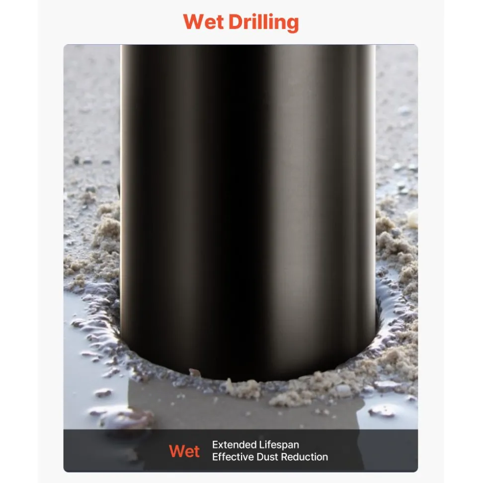 VEVOR Core Drill Bit, 2-1/2 inch Diameter, 9-1/2 inch Drilling Depth, 5/8-11 Internal Thread, Diamond Dry Coring Bit with 3 Adapters, Pilot Drill and Hex Wrench, for Concrete, Red Bricks, and Masonry