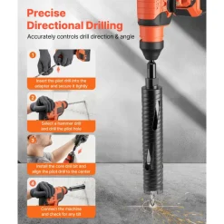 VEVOR Core Drill Bit, 2 inch Diameter, 9-1/2 inch Drilling Depth, 5/8-11 Internal Thread, Diamond Dry Coring Bit with 3 Adapters, Pilot Drill and Hex Wrench, for Concrete, Red Bricks, and Masonry