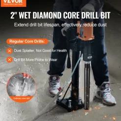 VEVOR Core Drill Bit, 2" Wet Diamond Core Drill Bits, 14" Drilling Depth Concrete Core Drill Bit with Saw Blade, 1-1/4"-7 Inner Thread, Laser Welding, Diamond Wet Coring Bit for Concrete Brick