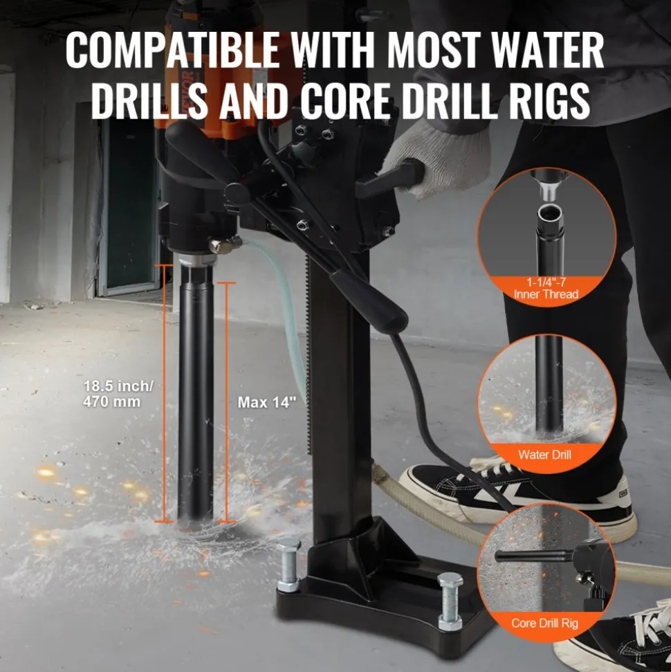VEVOR Core Drill Bit, 2" Wet Diamond Core Drill Bits, 14" Drilling Depth Concrete Core Drill Bit with Saw Blade, 1-1/4"-7 Inner Thread, Laser Welding, Diamond Wet Coring Bit for Concrete Brick
