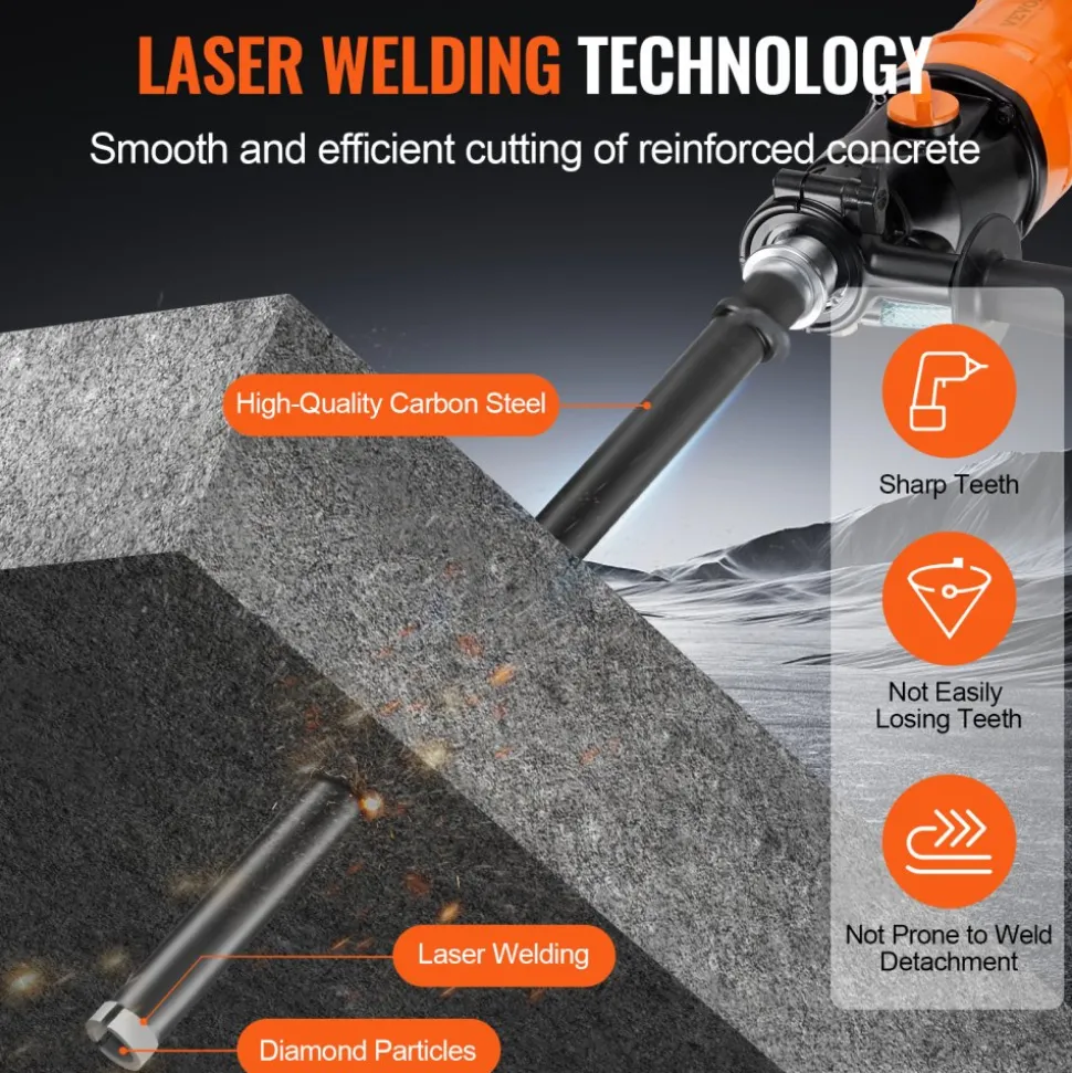 VEVOR Core Drill Bit, 1" Wet Diamond Core Drill Bits, 14" Drilling Depth Concrete Core Drill Bit, 5/8"-11 Inner Thread, Laser Welding, Diamond Wet Coring Bit for Concrete Brick and Block