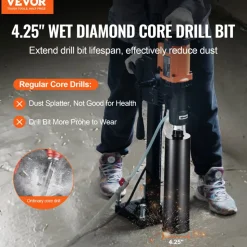 VEVOR Core Drill Bit, 4.25" Wet Diamond Core Drill Bits, 14" Drilling Depth Concrete Core Drill Bit with Saw Blade, 1-1/4"-7 Inner Thread, Laser Welding, Diamond Wet Coring Bit for Concrete Brick
