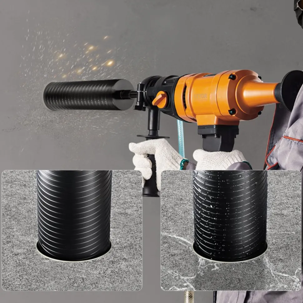 VEVOR Core Drill Bit, 4" Wet/Dry Diamond Core Drill Bits for Brick and Block, Concrete Core Drill Bit with Pilot Bit Adapter and Saw Blade, 9.5" Drilling Depth, 5/8"-11 Inner Thread, Laser Welding