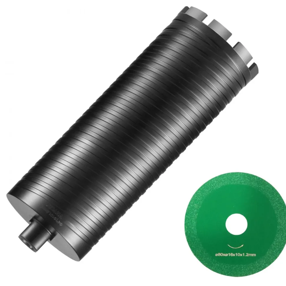 VEVOR Core Drill Bit, 4" Wet/Dry Diamond Core Drill Bits for Brick and Block, Concrete Core Drill Bit with Pilot Bit Adapter and Saw Blade, 9.5" Drilling Depth, 5/8"-11 Inner Thread, Laser Welding