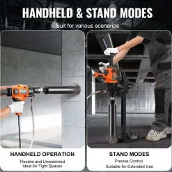 VEVOR Core Drill Machine, 0.8-6.3in Drilling Diameter Handheld Diamond Core Drill Rig with Stand and Core Drill Bit, 2000W Rugged Concrete Core Drill, Wet and Dry Use, For Concrete, Brick, Marble