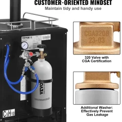 VEVOR CO2 Regulator Gauge with 0-60PSI, Heavy Duty CO2 Gauge Gas System, Draft Beer Regulator with Adjustable Pressure Regulator, Check Valve for Draft Beer Homebrew (5 LBS CO2 Tank)