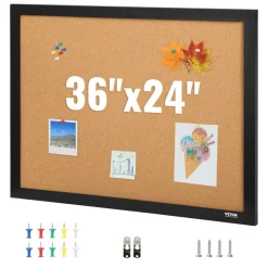 VEVOR Cork Board, 36x24 inches Bulletin Board with MDF Sticker Frame, Vision Board Includes 10 Pushpins, for Display and Decoration in Office Home and School