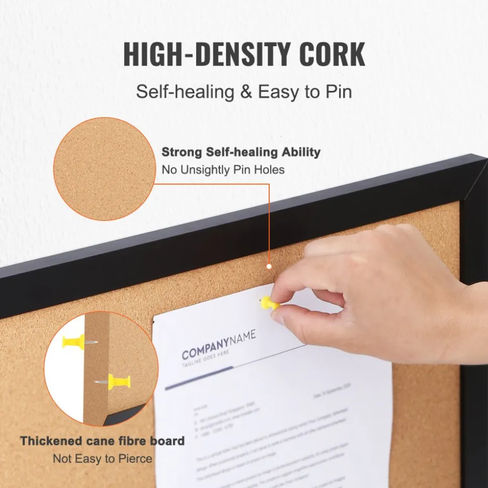 VEVOR Cork Board, 36x24 inches Bulletin Board with MDF Sticker Frame, Vision Board Includes 10 Pushpins, for Display and Decoration in Office Home and School