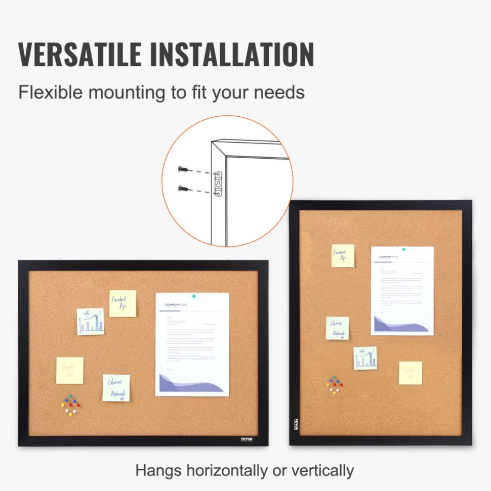VEVOR Cork Board, 36x24 inches Bulletin Board with MDF Sticker Frame, Vision Board Includes 10 Pushpins, for Display and Decoration in Office Home and School