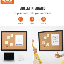 VEVOR Cork Board, 36x24 inches Bulletin Board with MDF Sticker Frame, Vision Board Includes 10 Pushpins, for Display and Decoration in Office Home and School