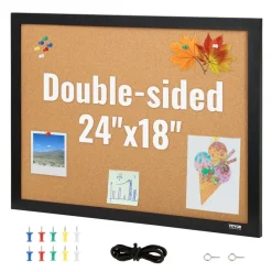 VEVOR Cork Board, 24 x 18 inches, Double-sided Bulletin Board with MDF Sticker Frame, Vision Board Includes 10 Pushpins, for Display and Decoration in Office Home and School