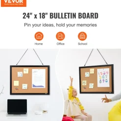 VEVOR Cork Board, 24 x 18 inches, Double-sided Bulletin Board with MDF Sticker Frame, Vision Board Includes 10 Pushpins, for Display and Decoration in Office Home and School