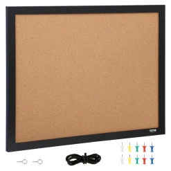 VEVOR Cork Board, 24 x 18 inches, Double-sided Bulletin Board with MDF Sticker Frame, Vision Board Includes 10 Pushpins, for Display and Decoration in Office Home and School