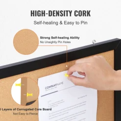 VEVOR Cork Board, 24 x 18 inches, Double-sided Bulletin Board with MDF Sticker Frame, Vision Board Includes 10 Pushpins, for Display and Decoration in Office Home and School