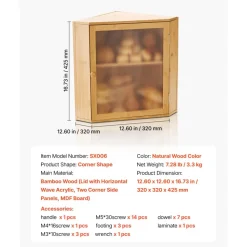 VEVOR Corner Bread Box for Kitchen Counter, Double Layer Large Capacity Bamboo Bread Storage Container, Farmhouse Wooden Breadbox for Homemade Bread, Storage Holder Bin with Acrylic Wavy Door, Natural
