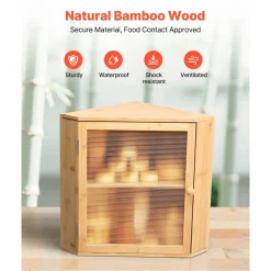 VEVOR Corner Bread Box for Kitchen Counter, Double Layer Large Capacity Bamboo Bread Storage Container, Farmhouse Wooden Breadbox for Homemade Bread, Storage Holder Bin with Acrylic Wavy Door, Natural