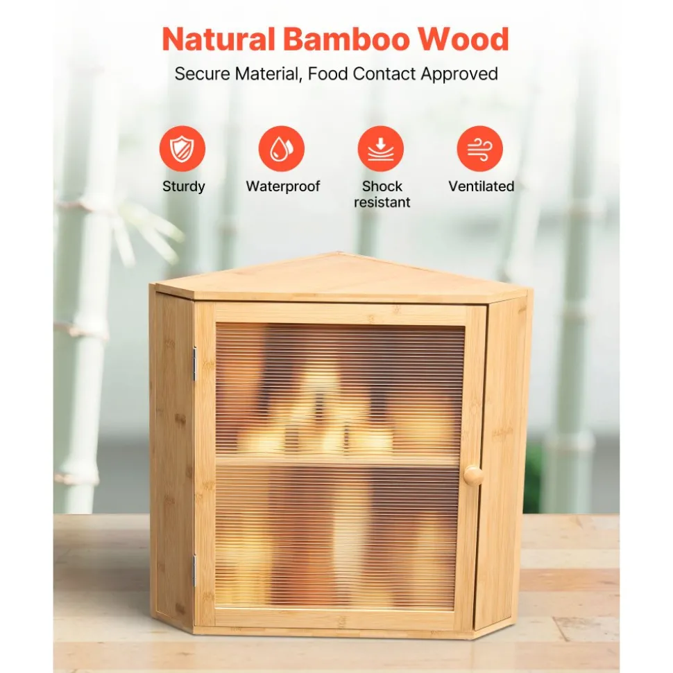 VEVOR Corner Bread Box for Kitchen Counter, Double Layer Large Capacity Bamboo Bread Storage Container, Farmhouse Wooden Breadbox for Homemade Bread, Storage Holder Bin with Acrylic Wavy Door, Natural