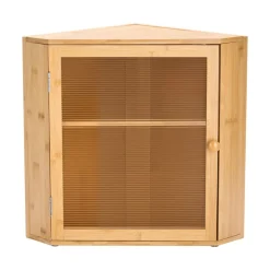 VEVOR Corner Bread Box for Kitchen Counter, Double Layer Large Capacity Bamboo Bread Storage Container, Farmhouse Wooden Breadbox for Homemade Bread, Storage Holder Bin with Acrylic Wavy Door, Natural