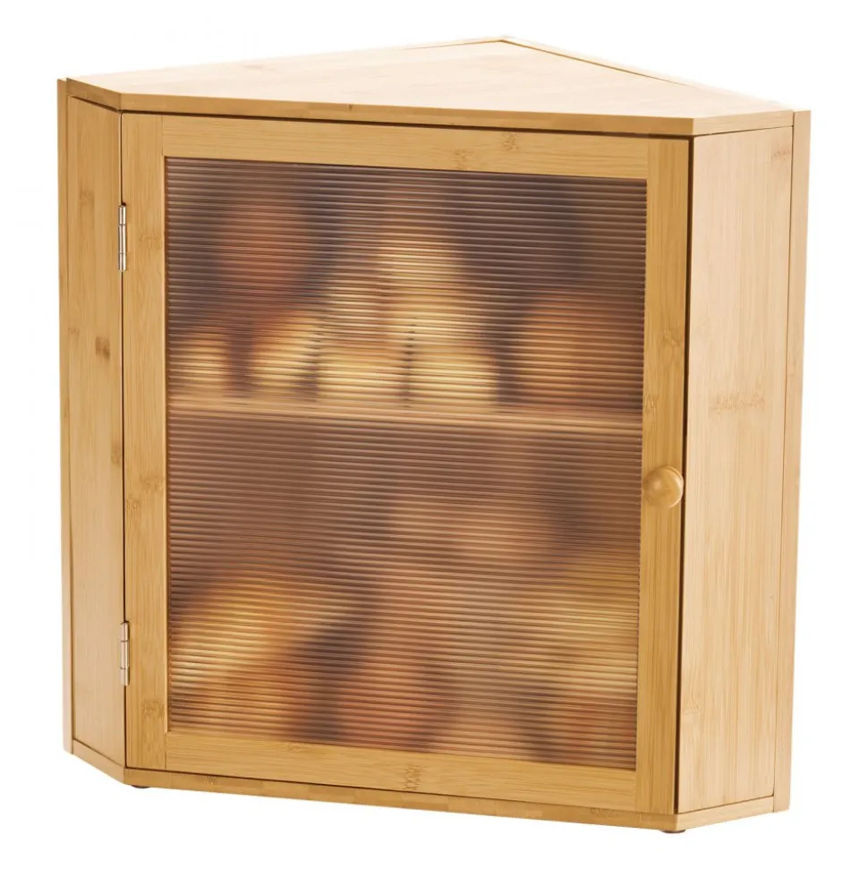 VEVOR Corner Bread Box for Kitchen Counter, Double Layer Large Capacity Bamboo Bread Storage Container, Farmhouse Wooden Breadbox for Homemade Bread, Storage Holder Bin with Acrylic Wavy Door, Natural