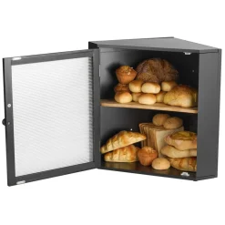 VEVOR Corner Bread Box for Kitchen Counter, Double Layer Large Capacity Bamboo Bread Storage Container, Farmhouse Wooden Breadbox for Homemade Bread, Storage Holder Bin with Acrylic Wavy Door, Black
