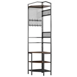 VEVOR Corner Hall Tree, 71.3 in Coat Rack with Hooks, Top Shelf & Steel Frame, Freestanding Clothes Shoes Rack Storage Organizer with Anti-Tip Set, Adjustable Non-Slip Feet for Entrance Closet Office
