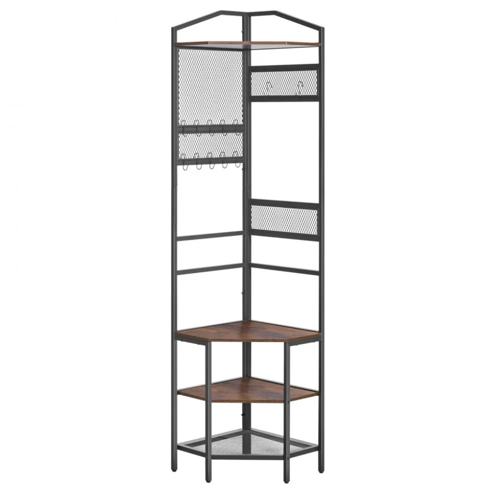 VEVOR Corner Hall Tree, 71.3 in Coat Rack with Hooks, Top Shelf & Steel Frame, Freestanding Clothes Shoes Rack Storage Organizer with Anti-Tip Set, Adjustable Non-Slip Feet for Entrance Closet Office