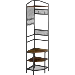 VEVOR Corner Hall Tree, 71.3 in Coat Rack with Hooks, Top Shelf & Steel Frame, Freestanding Clothes Shoes Rack Storage Organizer with Anti-Tip Set, Adjustable Non-Slip Feet for Entrance Closet Office