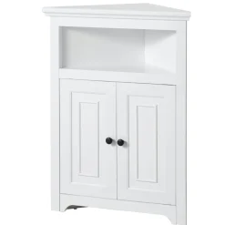 VEVOR 32" Corner Storage Cabinet, 3 Tiers Small Storage Cabinet with 2 Wooden Doors & Adjustable Shelves, Freestanding Corner Kitchen Cabinet for Living Room, Kitchen, Laundry Room, Bathroom, White