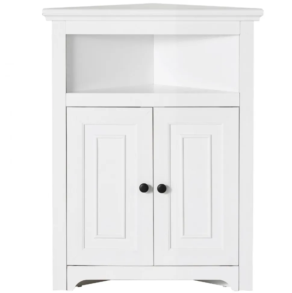 VEVOR 32" Corner Storage Cabinet, 3 Tiers Small Storage Cabinet with 2 Wooden Doors & Adjustable Shelves, Freestanding Corner Kitchen Cabinet for Living Room, Kitchen, Laundry Room, Bathroom, White