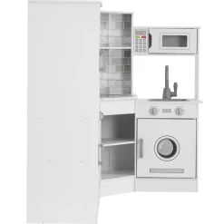 VEVOR Corner Wooden Play Kitchen, Toy Set with Lights and Sounds, Toddler Kitchen with Ice Maker, Oven, Sink, Clock, Microwaves, Refrigerator and Accessories, for Toddlers, Preschoolers, White