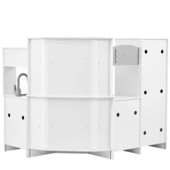 VEVOR Corner Wooden Play Kitchen, Toy Set with Lights and Sounds, Toddler Kitchen with Ice Maker, Oven, Sink, Clock, Microwaves, Refrigerator and Accessories, for Toddlers, Preschoolers, White