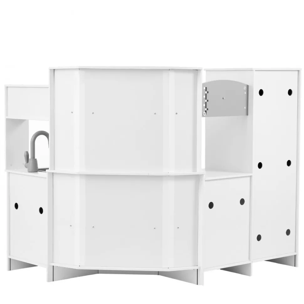 VEVOR Corner Wooden Play Kitchen, Toy Set with Lights and Sounds, Toddler Kitchen with Ice Maker, Oven, Sink, Clock, Microwaves, Refrigerator and Accessories, for Toddlers, Preschoolers, White