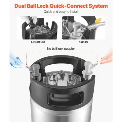 VEVOR Corny Keg, 5 Gallon Ball Lock Keg, SUS304 Cold Brew Kegs with Dual Rubber Handles & Heavy-Duty Rubber Bottom, Brewing Equipment for Home Brewing Party, 1 PCS