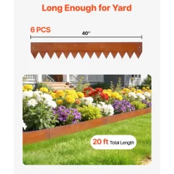 VEVOR Corten Steel Landscape Edging, 6-Pack 40 x 6 Inch Metal Edging for Landscaping with 8 Connecting Plates, Bendable Metal Garden Edge Border for Flower Bed, Yard Pathway, Rust