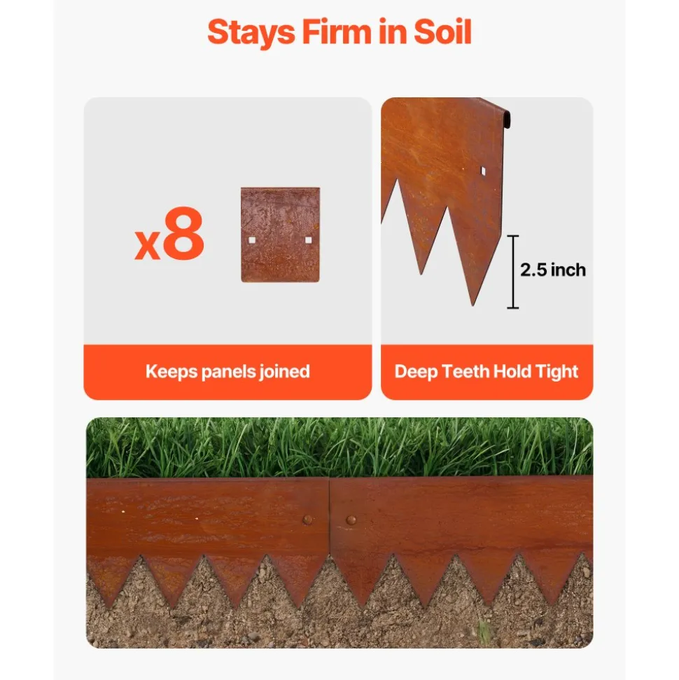 VEVOR Corten Steel Landscape Edging, 6-Pack 40 x 6 Inch Metal Edging for Landscaping with 8 Connecting Plates, Bendable Metal Garden Edge Border for Flower Bed, Yard Pathway, Rust