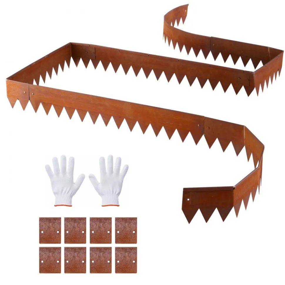 VEVOR Corten Steel Landscape Edging, 6-Pack 40 x 6 Inch Metal Edging for Landscaping with 8 Connecting Plates, Bendable Metal Garden Edge Border for Flower Bed, Yard Pathway, Rust