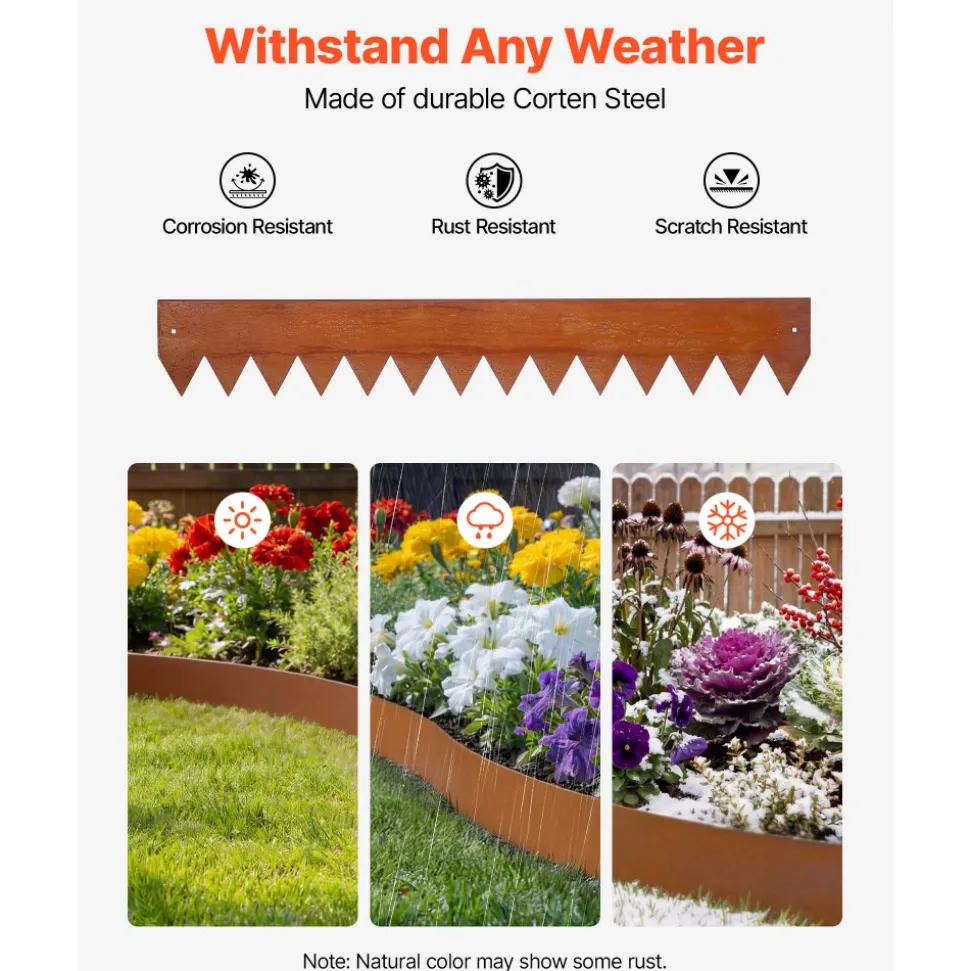 VEVOR Corten Steel Landscape Edging, 6-Pack 40 x 6 Inch Metal Edging for Landscaping with 8 Connecting Plates, Bendable Metal Garden Edge Border for Flower Bed, Yard Pathway, Rust