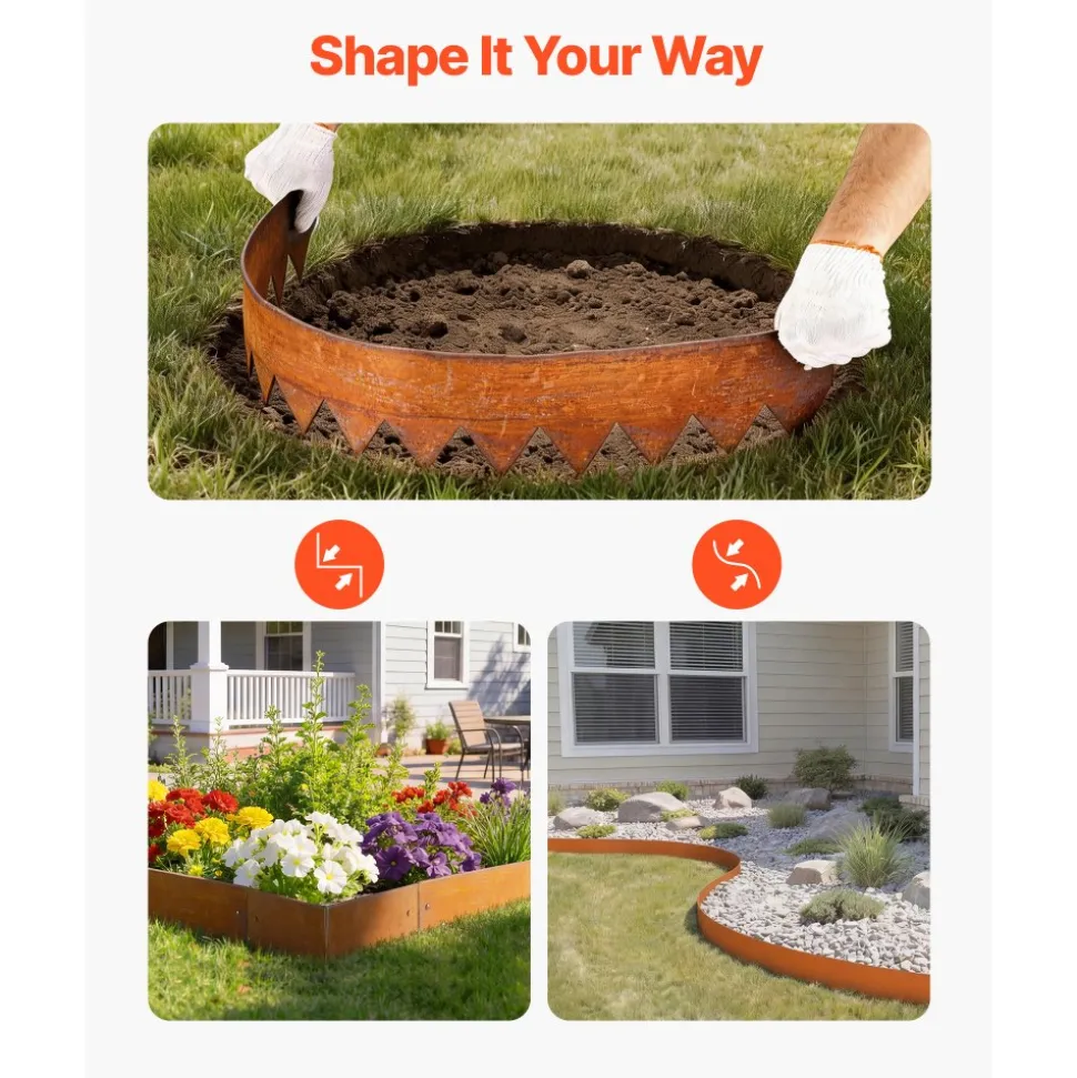 VEVOR Corten Steel Landscape Edging, 6-Pack 40 x 6 Inch Metal Edging for Landscaping with 8 Connecting Plates, Bendable Metal Garden Edge Border for Flower Bed, Yard Pathway, Rust