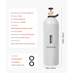 VEVOR CO2 Tank, 20 lbs New Aluminum Alloy Cylinder, CO2 Air Tank with Light Spray Coating, CGA320 Valve, Handle & Purple Copper Siphon, DOT Approved Cylinder for Draft Beer Dispensing and Soda Maker