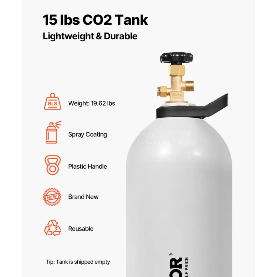 VEVOR CO2 Tank, 15 lbs New Aluminum Alloy Cylinder, CO2 Air Tank with Light Spray Coating, CGA320 Valve, Handle & Adjustable Pressure, DOT Approved Cylinder for Draft Beer Dispensing and Soda Maker