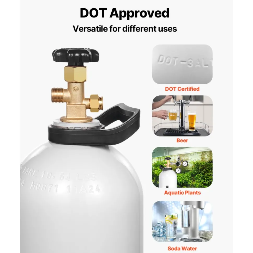 VEVOR CO2 Tank, 15 lbs New Aluminum Alloy Cylinder, CO2 Air Tank with Light Spray Coating, CGA320 Valve, Handle & Adjustable Pressure, DOT Approved Cylinder for Draft Beer Dispensing and Soda Maker