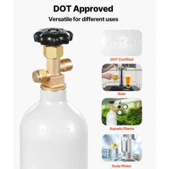 VEVOR CO2 Tank, 2.5 lbs New Aluminum Alloy Cylinder, CO2 Air Tank with Light Gray Spray Coating, CGA320 Valve & Adjustable Pressure, DOT Approved Cylinder for Draft Beer Dispensing and Soda Maker