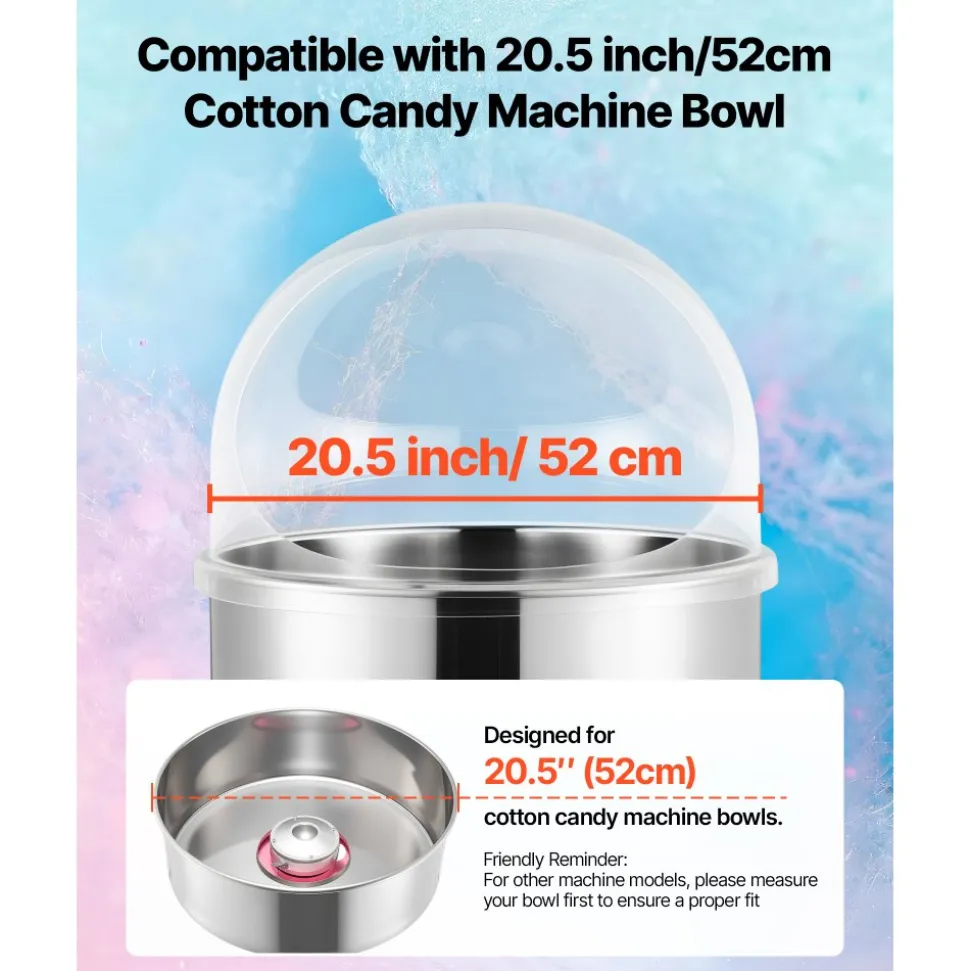 VEVOR Cotton Candy Machine Cover, Transparent Acrylic Dome Bubble Shield, Cotton Candy Machine Bubble Shield Compatible with 20.5in Cottons Candies Machines Bowl for Party, Shops, Bottom Groove Design